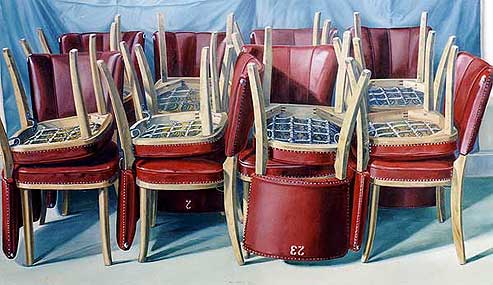 Die roten Stühle II, Öl auf Leinwand, 130x240cm, 2005, Stilleben, Stefan S. Schmidt